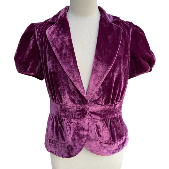 Work to Weekend Velvet Puff Short Sleeve Blazer Purple Dark Fairy Grunge 80s-10 - Picture 1 of 15